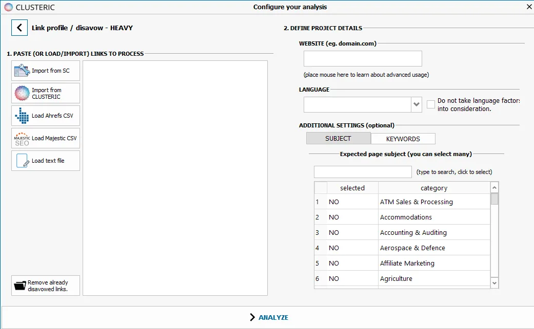 Clusteric configure your analysis