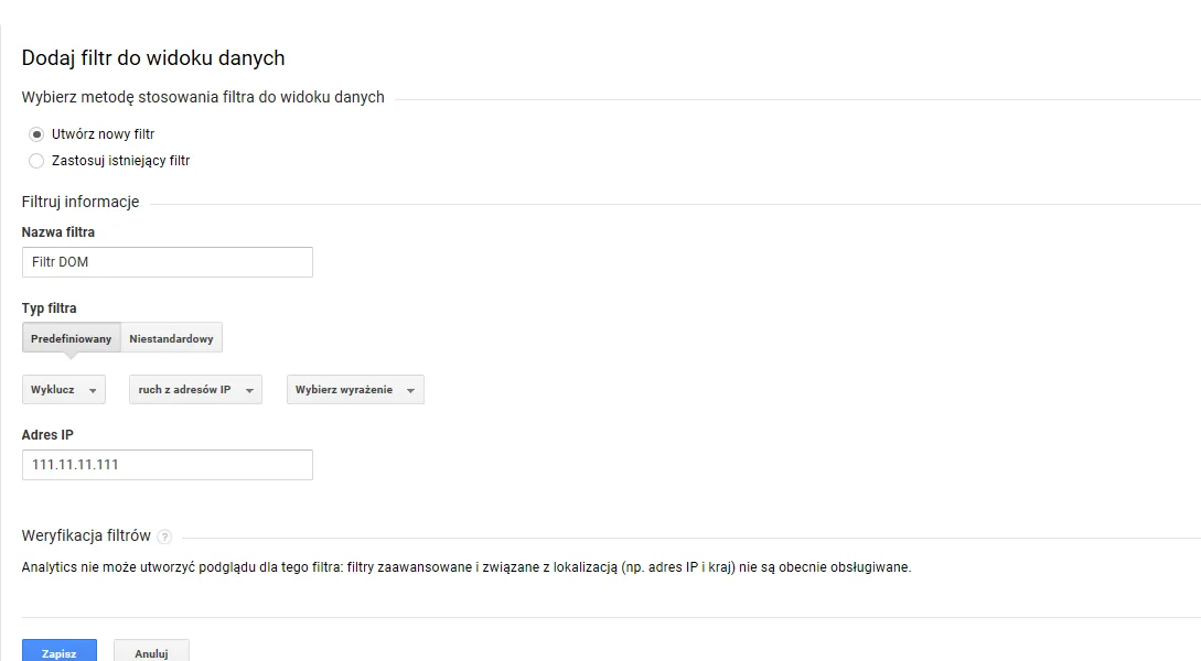 filtr ip w Goodle Analytics