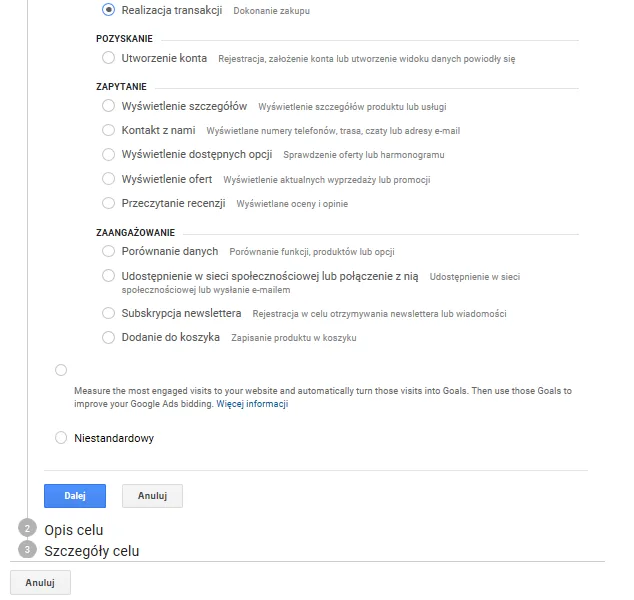Cele realizacja transakcji Google Analytics